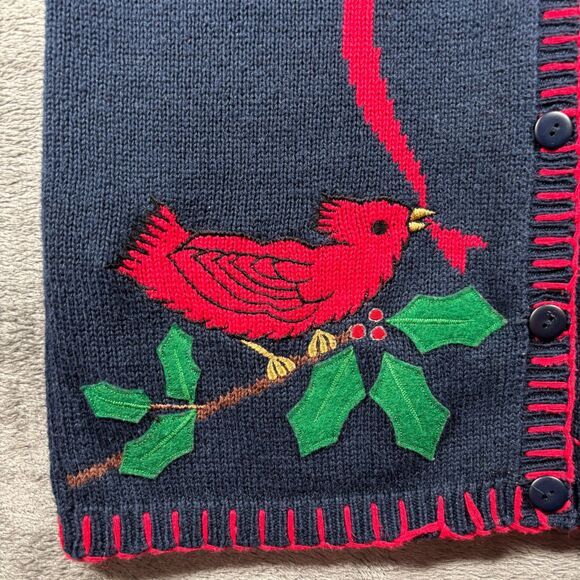 Capacity Petites Sweater Vest Cardinals Holly Christmas Button Front Medium I159 - Picture 4 of 9
